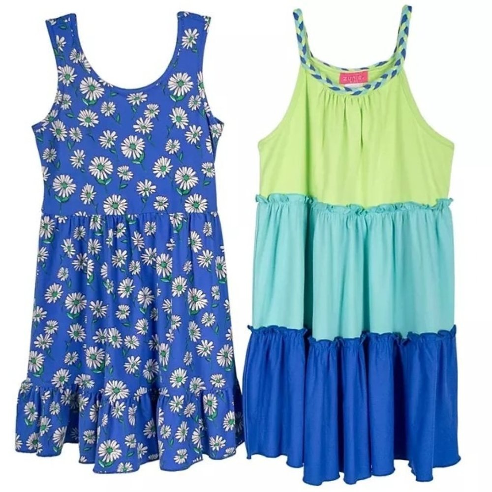 Zunie Girl's Dress XL Sleeveless Knit Dress Blue Green Multi 2 Pack Size XL
